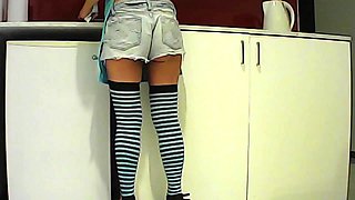 Sexy brunette cooking, sucking my shaft while I dress as a woman