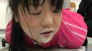 Japanese Schoolgirl Fastened And Drilled in Classroom