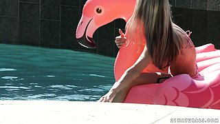 Amazing sexy bikini babe Doris Ivy blows delicious cock in 69 position