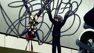 Hot hentai slave getting tied up upside down and small