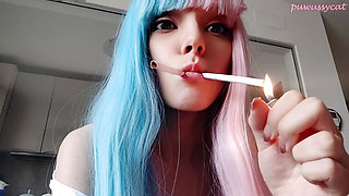 Cute Anime Girl Smoking 2 cigs at the same time :3 (ask me for full vid)