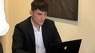 Office Threesome - Two Secretaries Fuck Their Boss