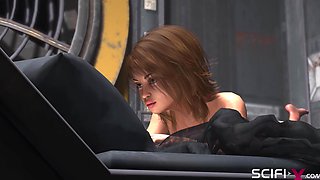 Cyberpunk dreams. 3d dickgirl fucks a sexy horny girl in the sci-fi living bedroom