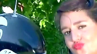Big ass chick plays with sex toys and gets anally fucked outdoor