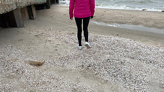 Stepmom on the Beach Pees and Shows Her Ass