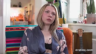 German Amateur Lindsey Cruz Solo Masturbation with Glass Dildo on Kitchen Table