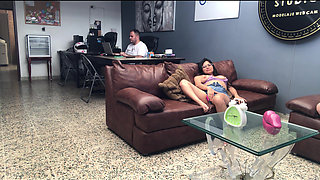 Horny Girl Masturbating in the office with her boss.