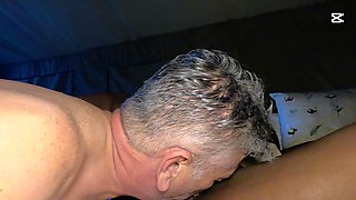 Ebony MILF Taking a Piss Next to the Road and Gets Hubby to Lick Her Pussy Clean After
