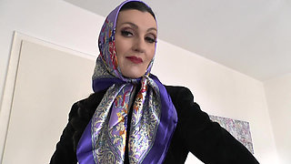 Elegant, Shiny Satin Headscarf Fashion Show JOI, Lady Victoria Valente