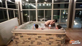 Sexy blonde Ellie Smoke is sucking two cocks in the bathtub