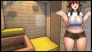 Busty Alex gives Steve a blow job through a Minecraft gloryhole in this hentai parody
