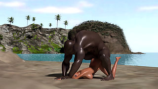 Young girl fucked hard by a huge black cock on a wild island