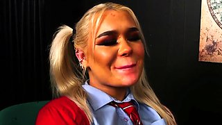 Uniform CFNM schoolbabes tugging guy