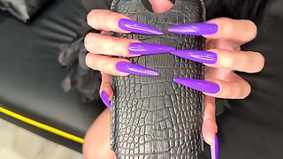 New Longer Shape and New Purple Color, Claws, Long Flexible Fingers Wide Palms, Skin Scratching, Silk Blouse and Tight Skirt