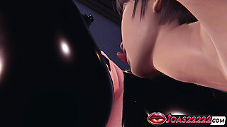Fetish Latex Girl in 3D Hentai - Anal Toy Insertion, Wet Pussy Licking on Chair & Double Vibrator Squirt