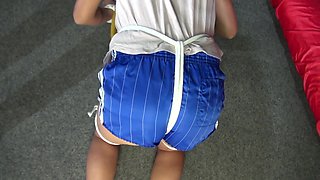 Sexy Pia Being Tied And Gagged With Ropes And A Cloth Gag On A Stool Wearing A Sexy Blue Shiny Nylon Shorts And A Tshirt (Video)
