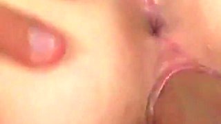 Brunette teen Katie Michaels sucks and fucks cock and gets her creampie