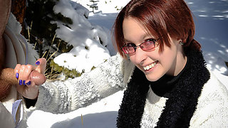 Helpless Brandi de Lafey Strokes A Lonely Snowman - PublicHandjobs