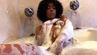 Chocolaty petite ebony MILF masturbates