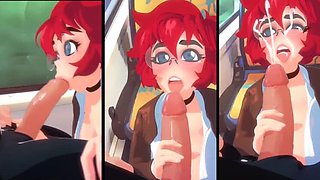 Redheaded MILF Sucks Dick on Train, Cum Facial