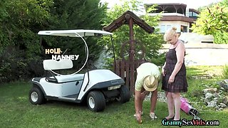Lusty Grandma gets fucked in greedy cunt outdoor by neighbor