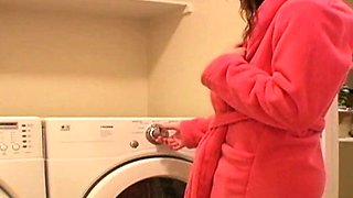 Young Diana teasing herself on new washing machine