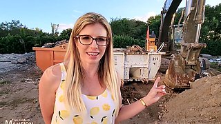 Outdoors video of sexy blonde wife Cory Chase with glasses