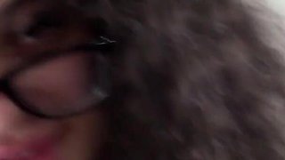 Glasses Wearing Girl with Big Hair Gives Blowjob and Gets Vagina Fucked