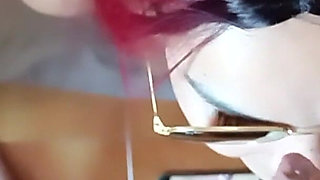 MILF with Sunglasses Gives a Blowjob with a POV Facial
