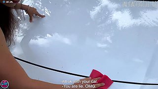 Loly Lips - What Did You Do With My Car? Cute Brunette pays with her body