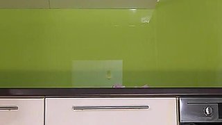 Tight Shaved Meaty Pussy Horny Blonde Housewife Takes Her Panties off to Show Her Naked Ass in the Kitchen