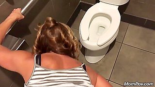 Very Horny Blonde Slut Fucks In The Public Toilet