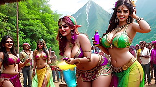 AI Generated Uncensored 3D Anime Hottest Desi Indian Elf Women Partying in " The Great Indian Elf Festival"