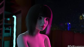 Nexus 3 Neon dreams. Cyberpunk sex with busty brunette. Extreme deepthroat