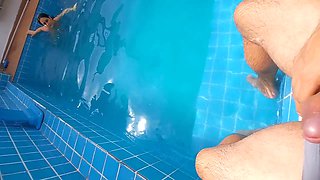 I Invited My Step-cousin To The Pool At Home, She Was Surprised By My Hard And Erect Cock