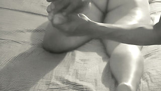Sensual massage turns teasing, cuckold waits impatiently outside the room