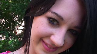 Cute Teen Lolly Flashing Her Small Tits and Pussy Outdoors