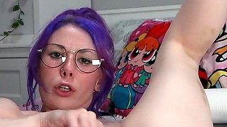 Little Purple Hair Elf Fucks Her Ass with Glass Dildo