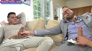 Hairy blonde babe shared in bi 3some