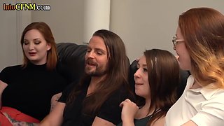 Cumloving CFNM Brit babe sucks in group oral at home