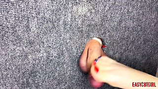 I Took a Close-up Shot of Glory Hole - Spanking My Feet on the Cock and Balls of a Slave Easycbtgirl