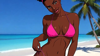 Ebony Girl Sex on the Beach. African Girl. Cartoon. the Sexiest Girls on the Planet