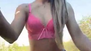 Big booty ass and busty blonde teasing in car and outdoor