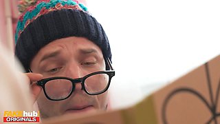 Fakehub - hot indian uk model licks the sperm of losers glasses after he cums on his own face