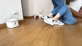 Blonde & Brunette Lesbians with Ugly Feet Fight & Worship Each Other's Pussy