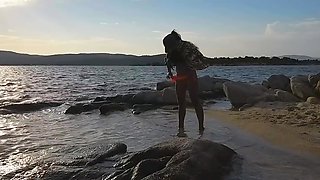 Hot Hairy MILF Pees on Guy at the Beach and Gets Her Asshole Pissed