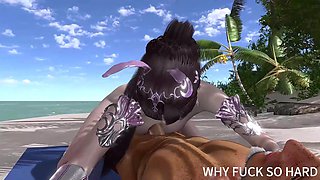 3D Sexy Cosplay Asian Model Cheating with Big Dick on the Beach