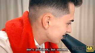 Cuck4k. russian Double Penetration 3some organised by a caring husband