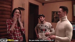 Very hot brunette gets double dicked in the shower