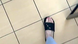 POV: the Sound of Flip-flops When Walking in Gray Leggings